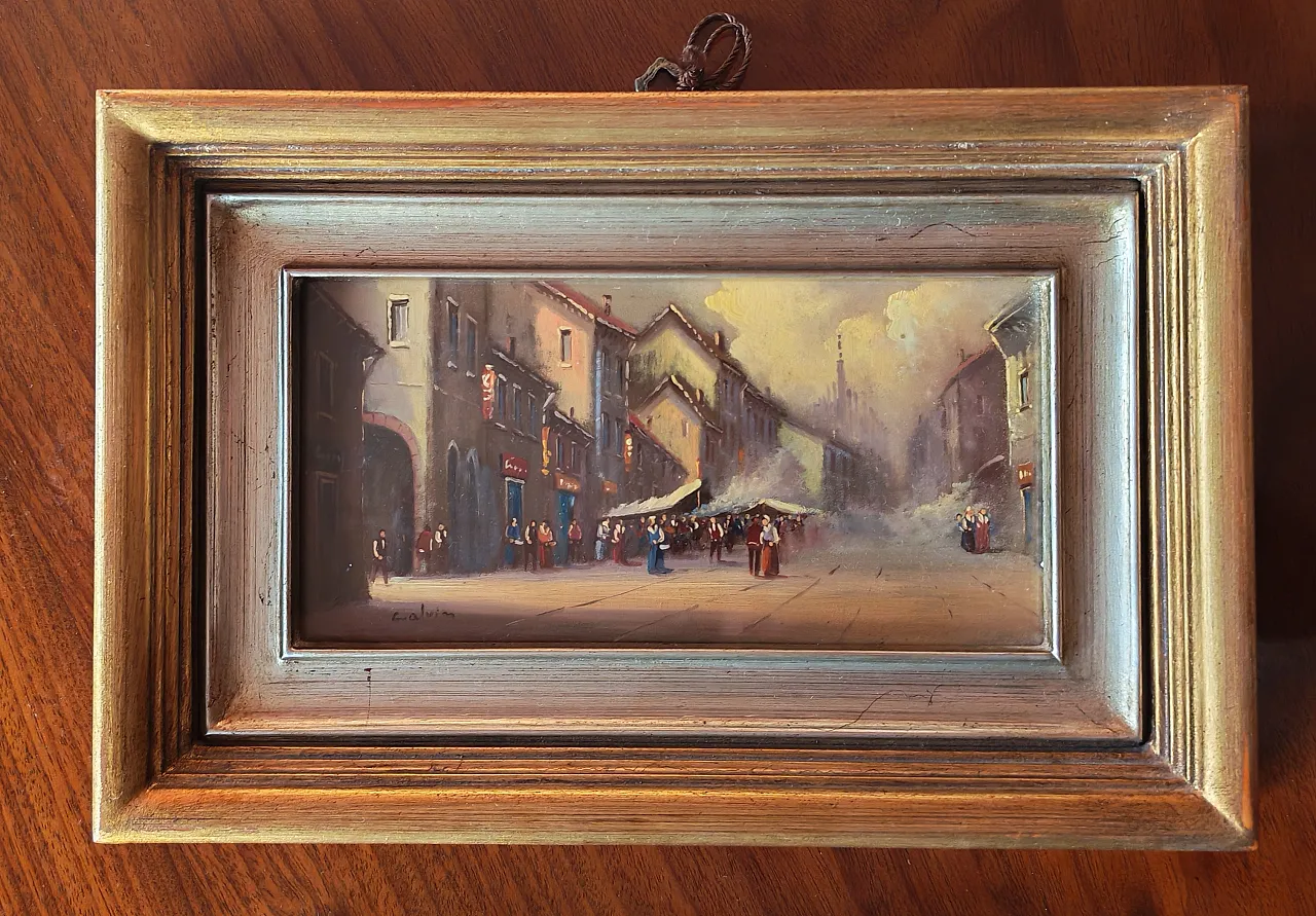 Painted on copper Glimpse of Milan, 70s 2