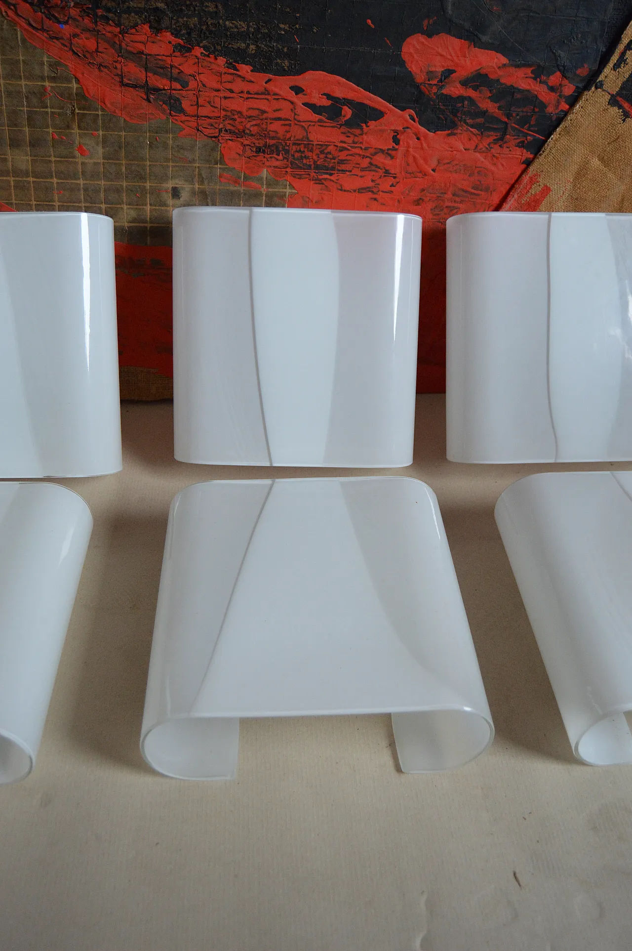 8 Applique in vetro di Murano, bianco e trasparente, anni '70 2