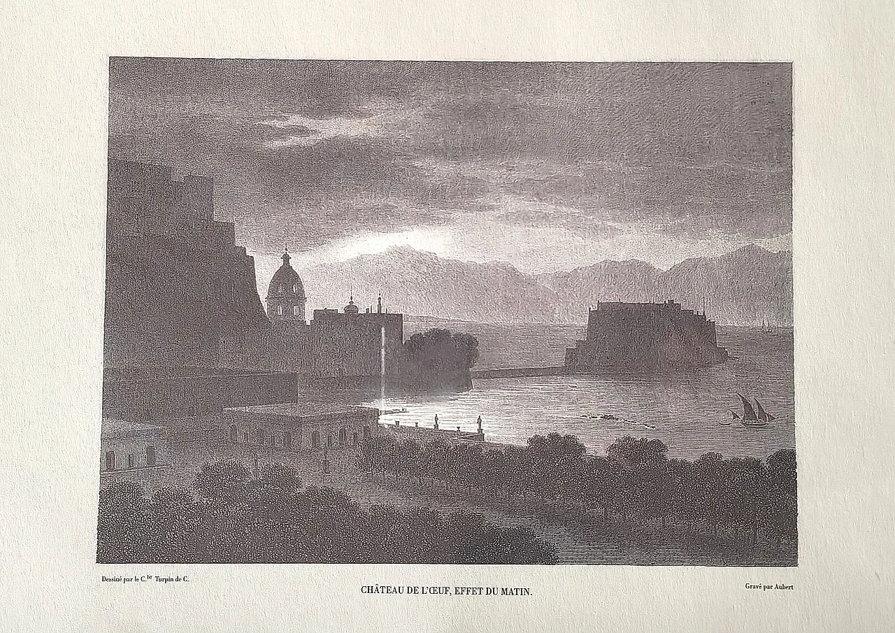 Stampa di paesaggio di Napoli vista su Castel dell’Ovo, 20s 1