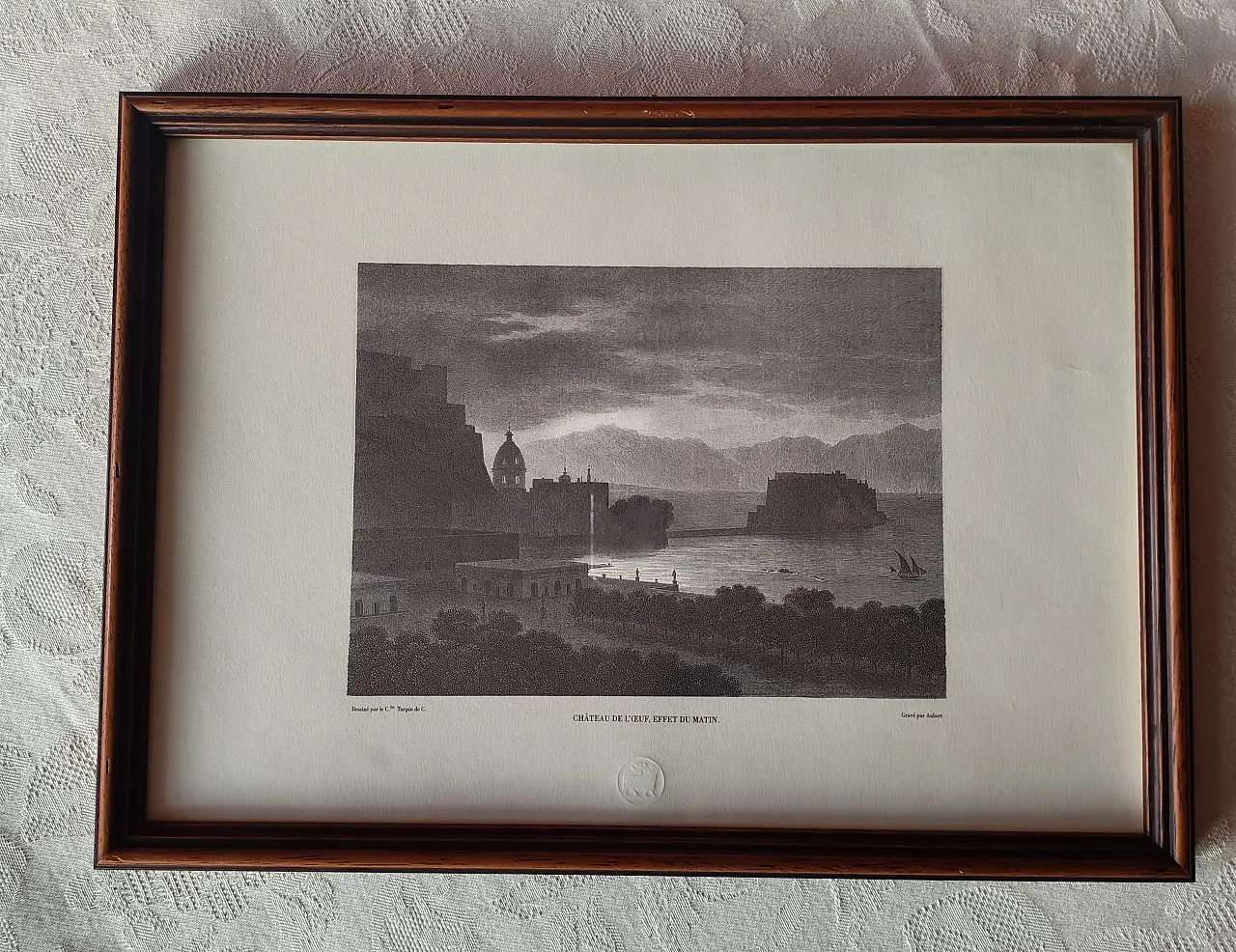 Stampa di paesaggio di Napoli vista su Castel dell’Ovo, 20s 2