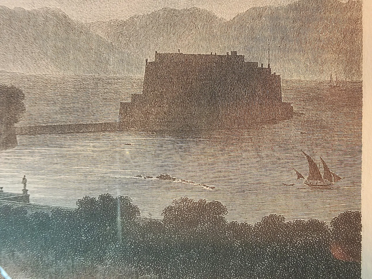Stampa di paesaggio di Napoli vista su Castel dell’Ovo, 20s 6