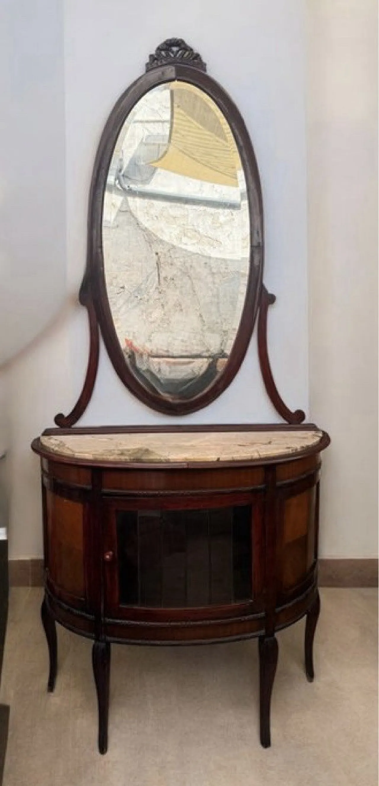 Inlaid crescent wooden furniture console sideboard, 1930s 1