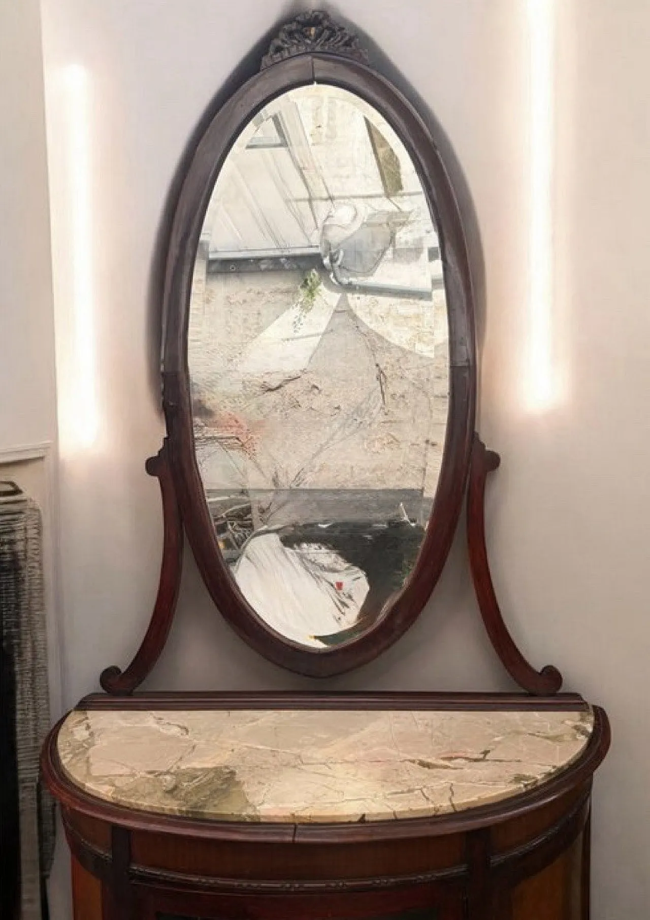 Inlaid crescent wooden furniture console sideboard, 1930s 2