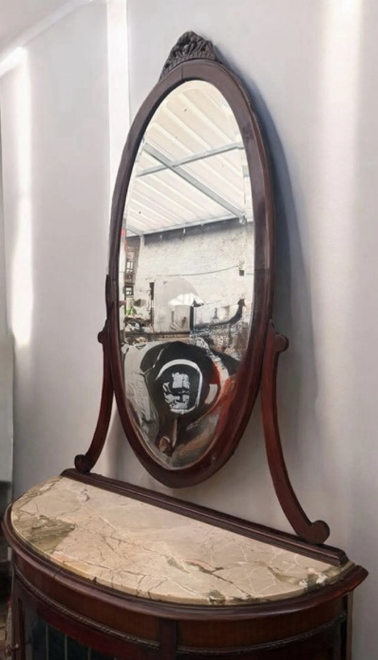 Inlaid crescent wooden furniture console sideboard, 1930s 3