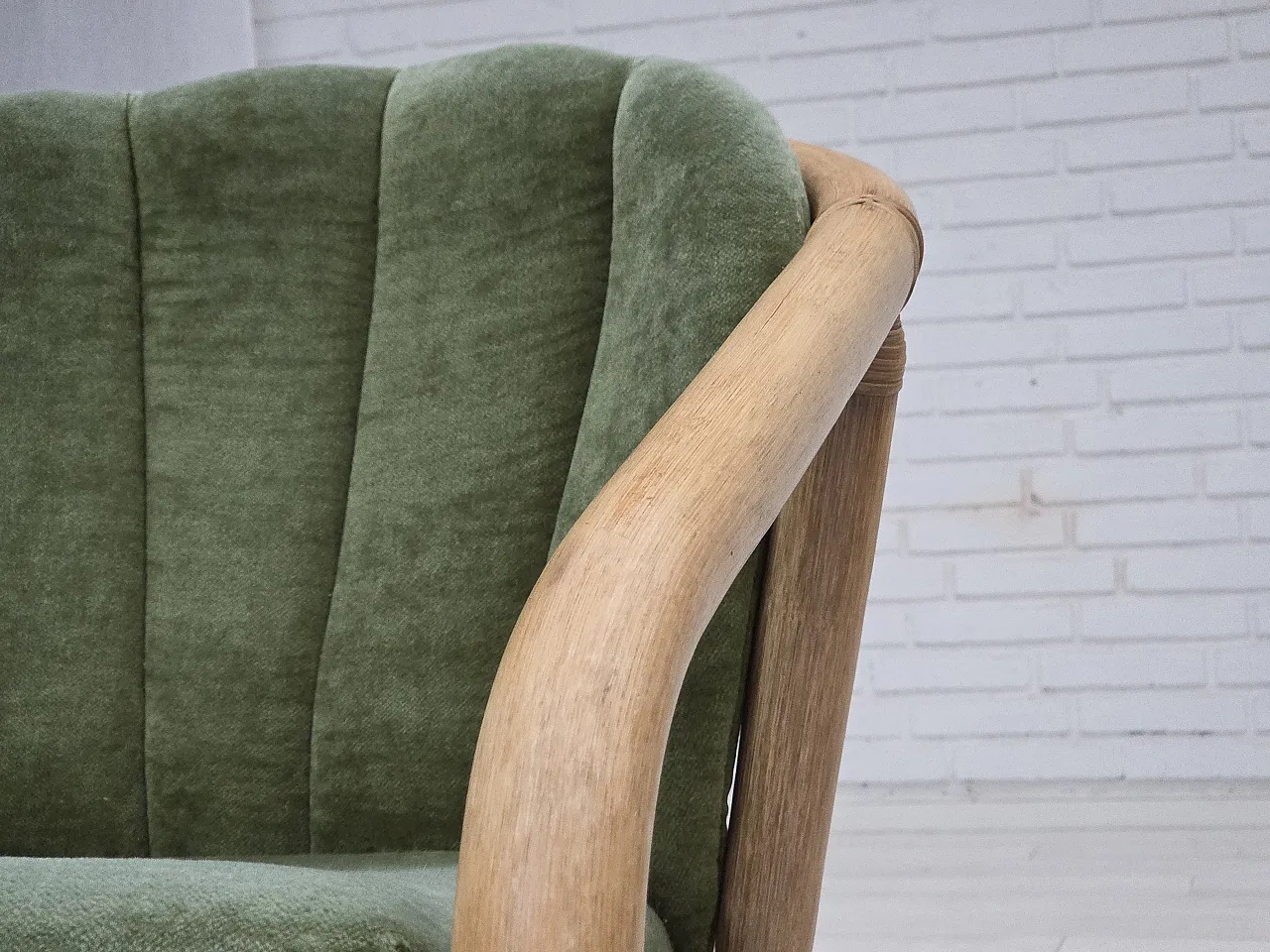 Pair of Scandinavian lounge chairs velour, rattan, 1970s 8