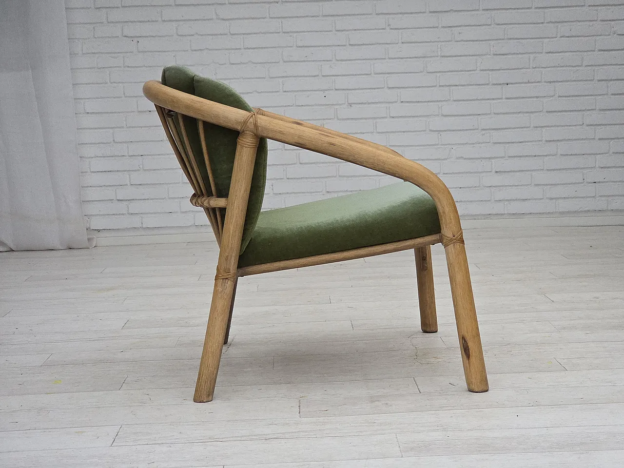 Pair of Scandinavian lounge chairs velour, rattan, 1970s 11