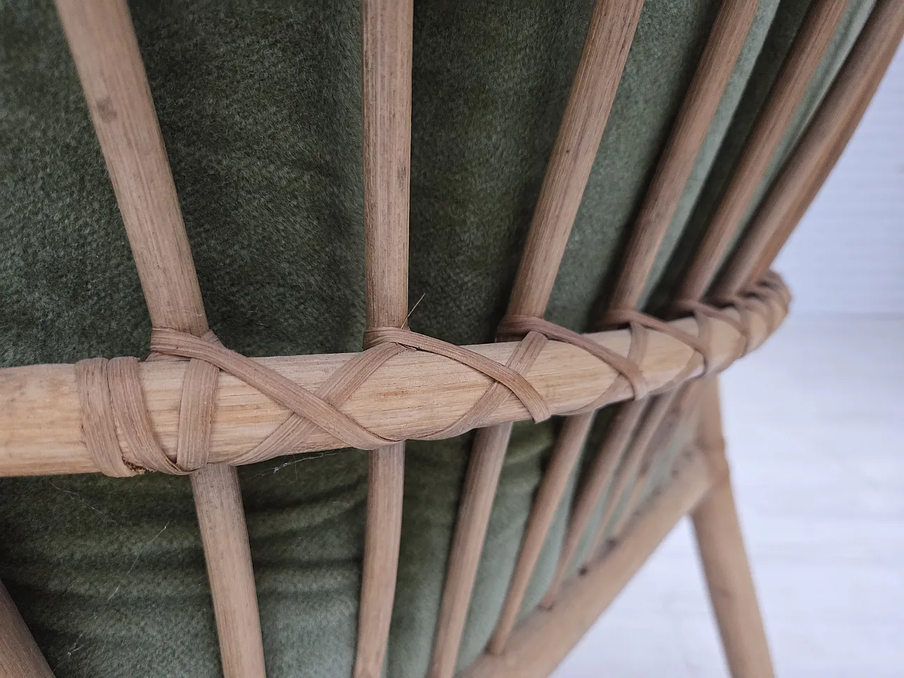 Pair of Scandinavian lounge chairs velour, rattan, 1970s 13