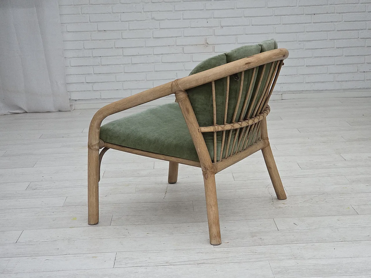 Pair of Scandinavian lounge chairs velour, rattan, 1970s 14