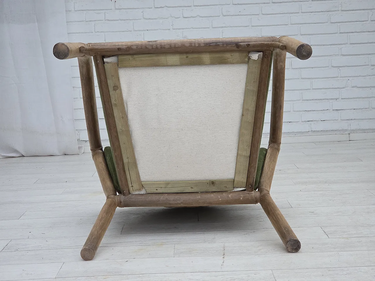 Pair of Scandinavian lounge chairs velour, rattan, 1970s 16