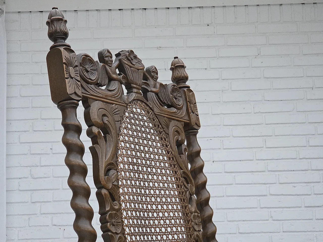 Danish highback armchair velour, carved oak, anni '30 3