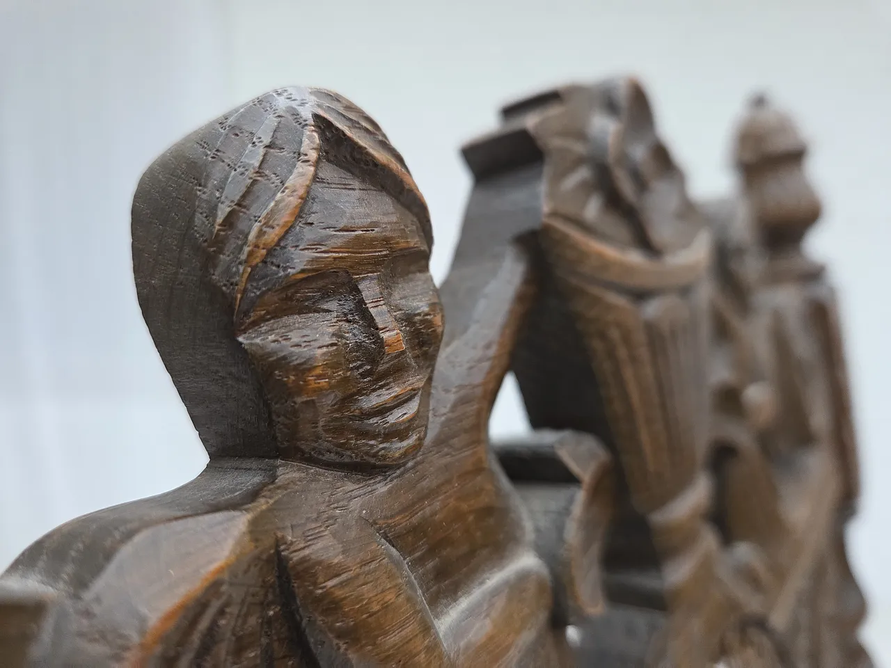 Danish highback armchair velour, carved oak, anni '30 7