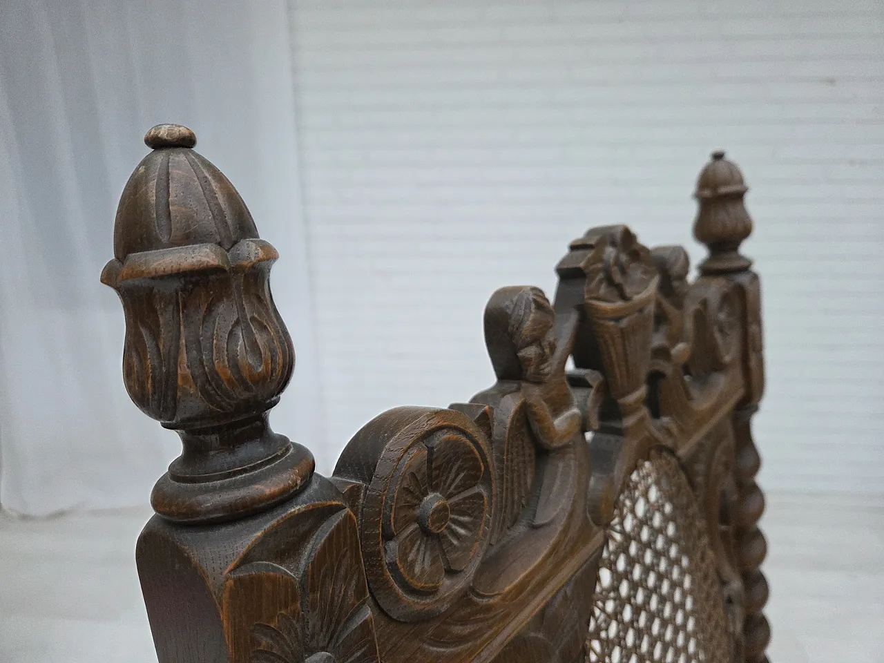 Danish highback armchair velour, carved oak, anni '30 8