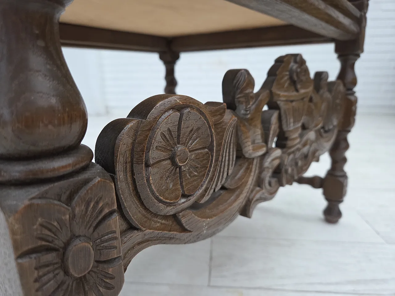 Danish highback armchair velour, carved oak, anni '30 9