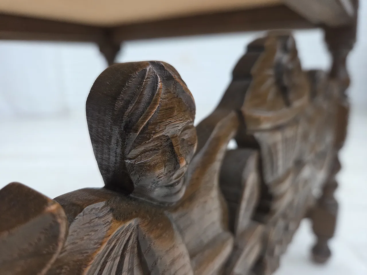 Danish highback armchair velour, carved oak, anni '30 10