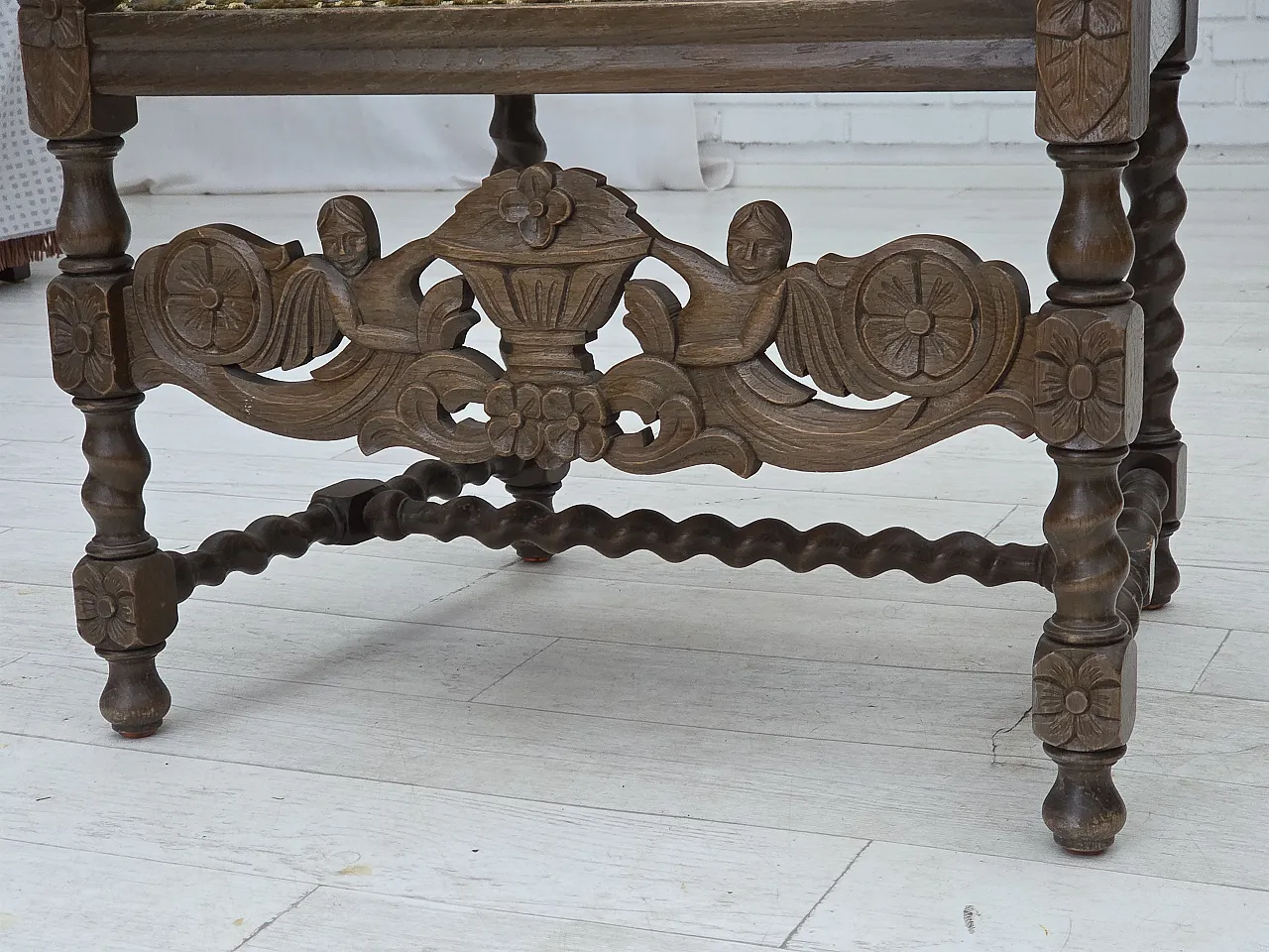 Danish highback armchair velour, carved oak, anni '30 12