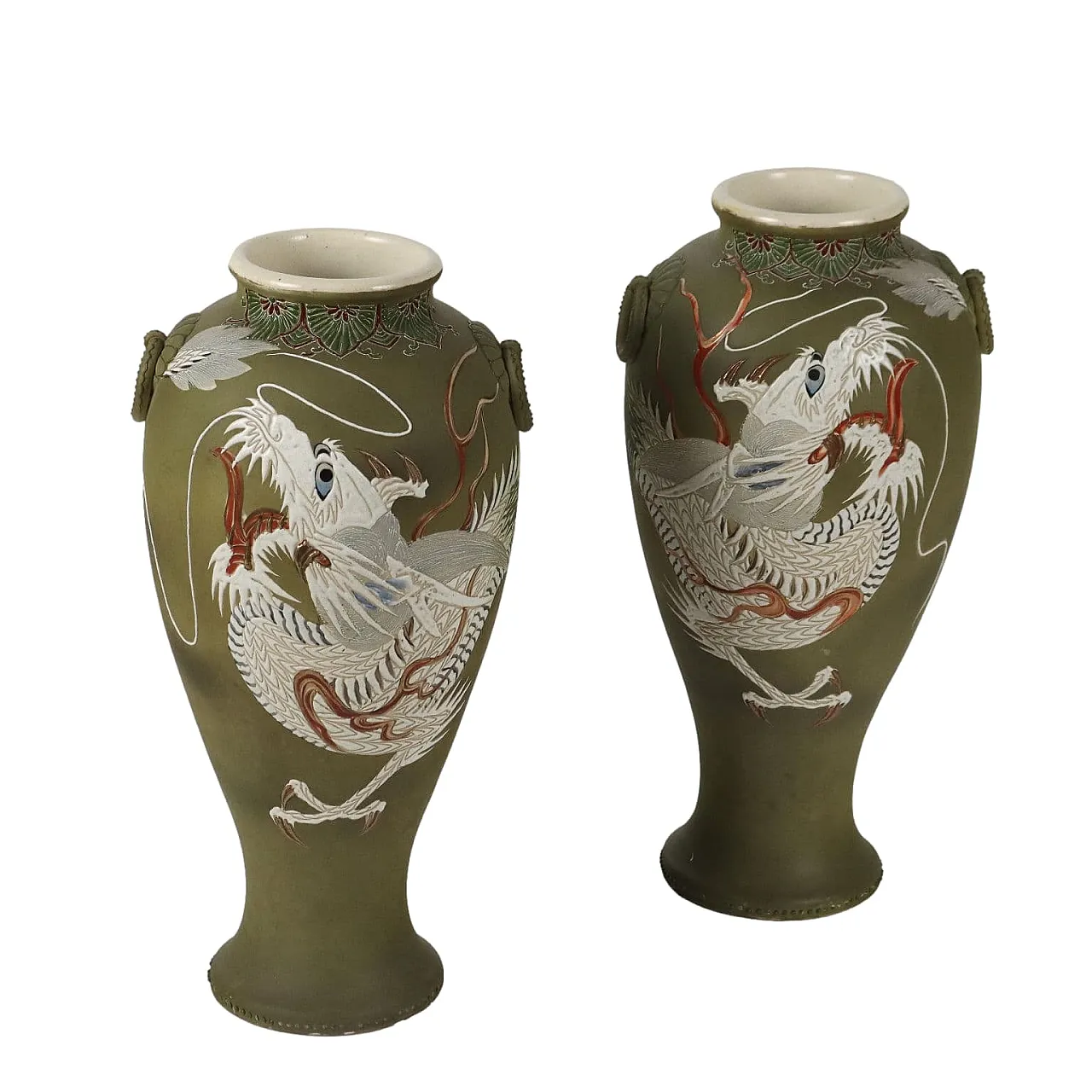 Pair of ceramic vesas with dragons decor 1