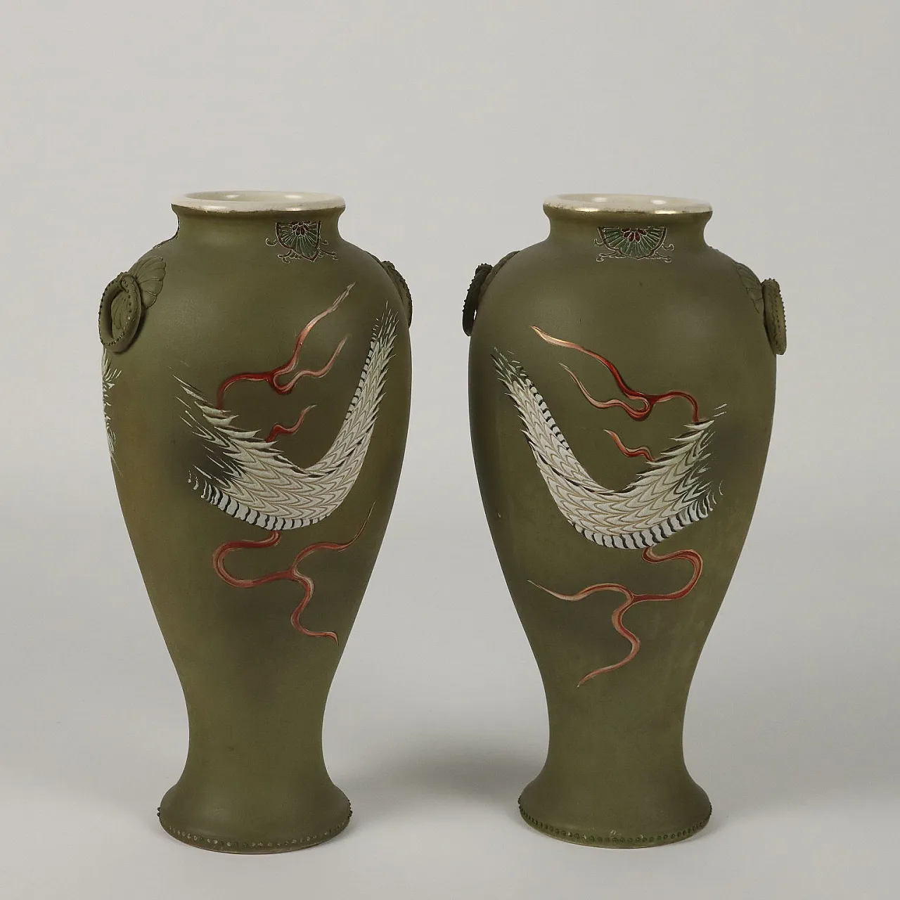 Pair of ceramic vesas with dragons decor 8