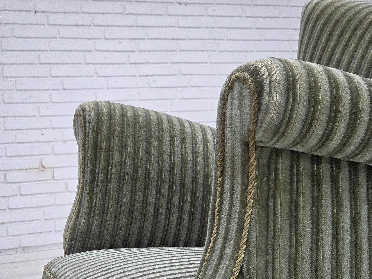 Danish armchair, green velour, oak wood legs, 1960s 11