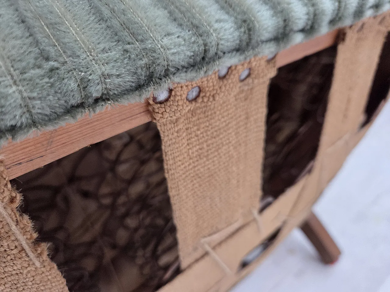 Danish armchair, green velour, oak wood legs, 1960s 13