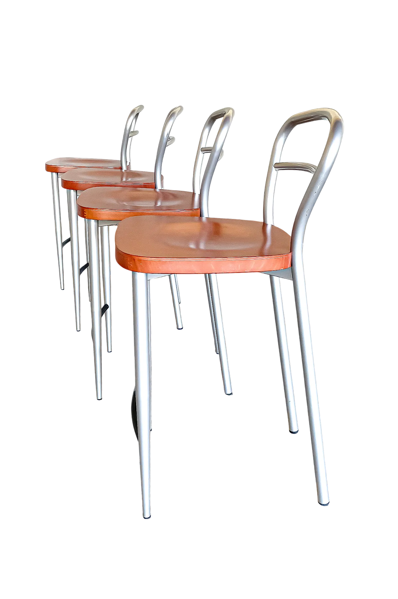 Set of 4 80s Calligaris cherry wood kitchen stools 18