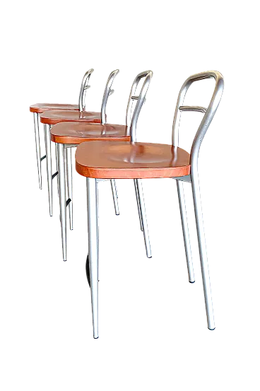 Set of 4 80s Calligaris cherry wood kitchen stools