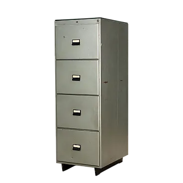 Classificatore in metallo grigio con quattro cassetti, fine '900