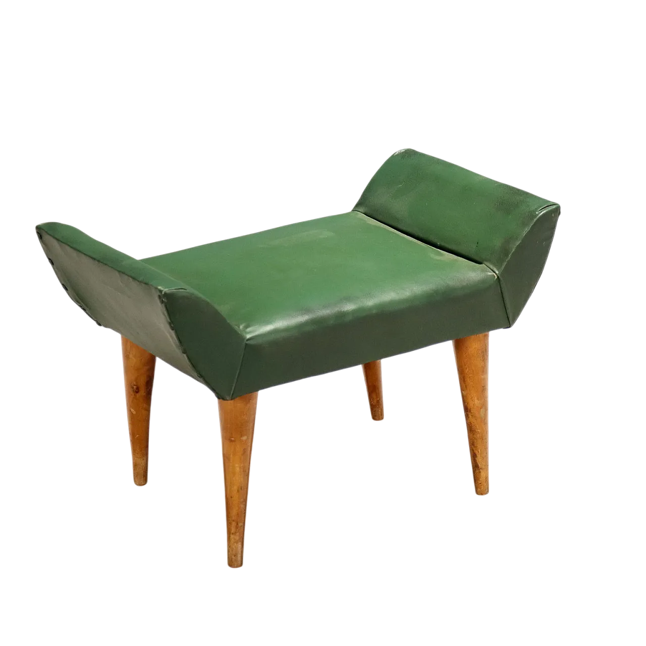 Pouf with wooden legs and green imitation leather seat, 20th century 6