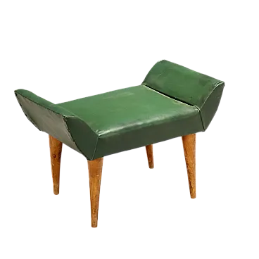 Pouf con gambe in legno e seduta in similpelle verde, '900