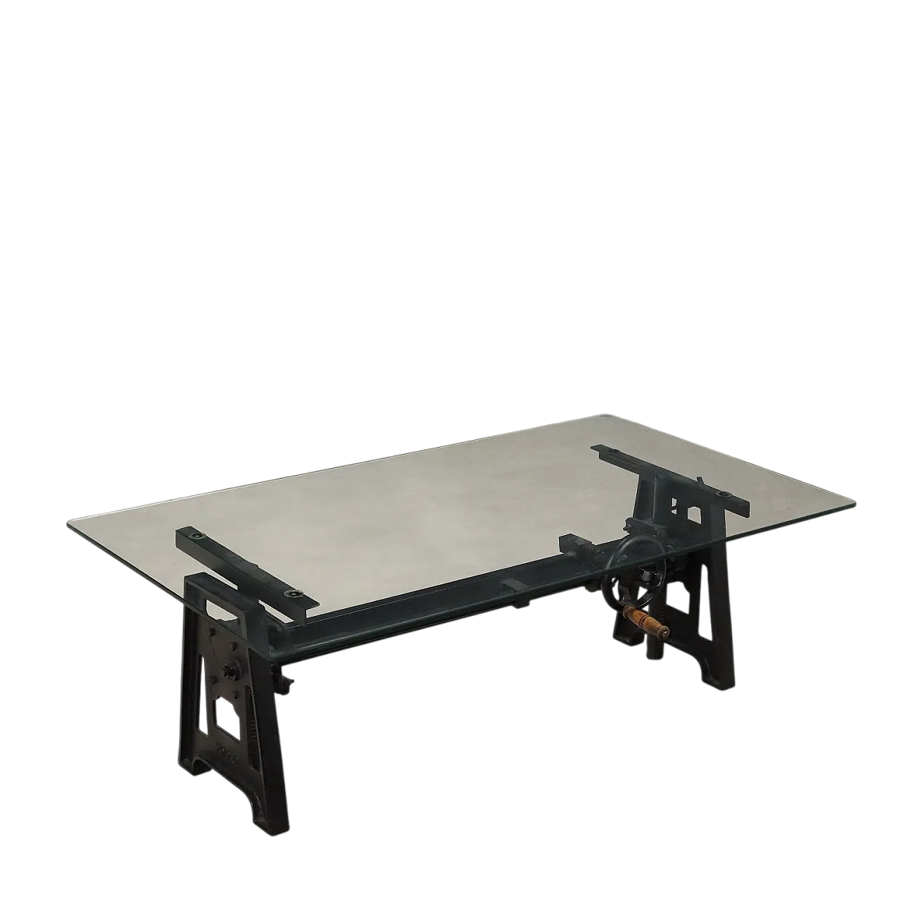 Tavolino in vetro e ferro con meccanismo regolabile, '900 10