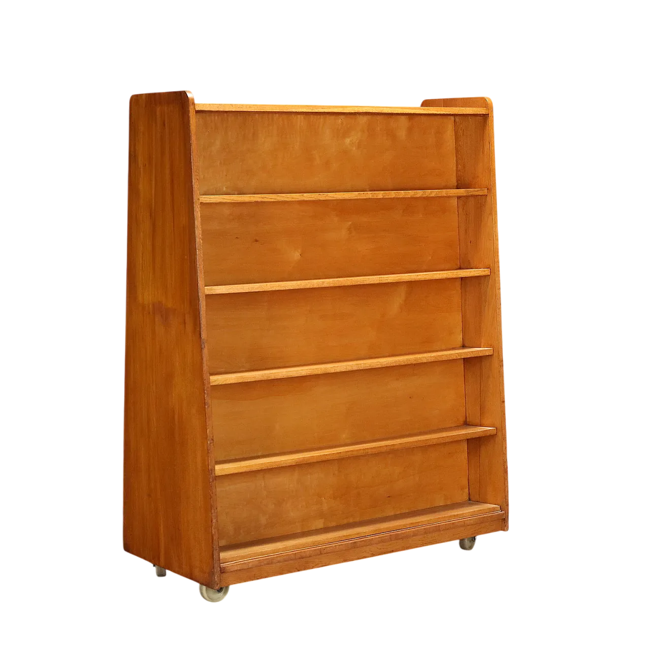 Mobile in legno impiallacciato acero con ruote e ripiani, '900 9