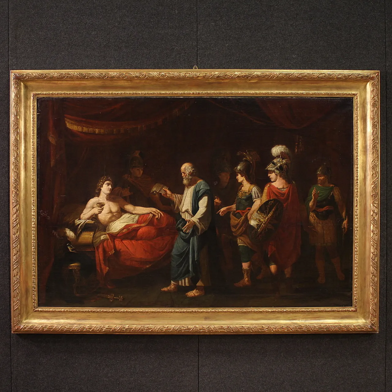 Dipinto Neoclassico con Alessandro Magno, olio su tela, '700 1