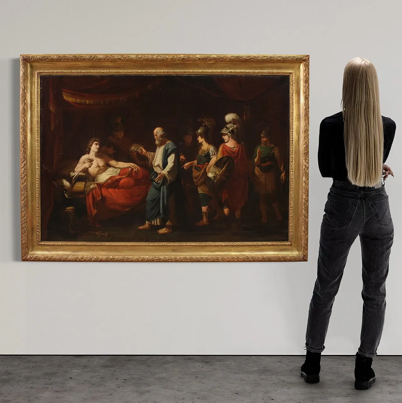 Dipinto Neoclassico con Alessandro Magno, olio su tela, '700 3