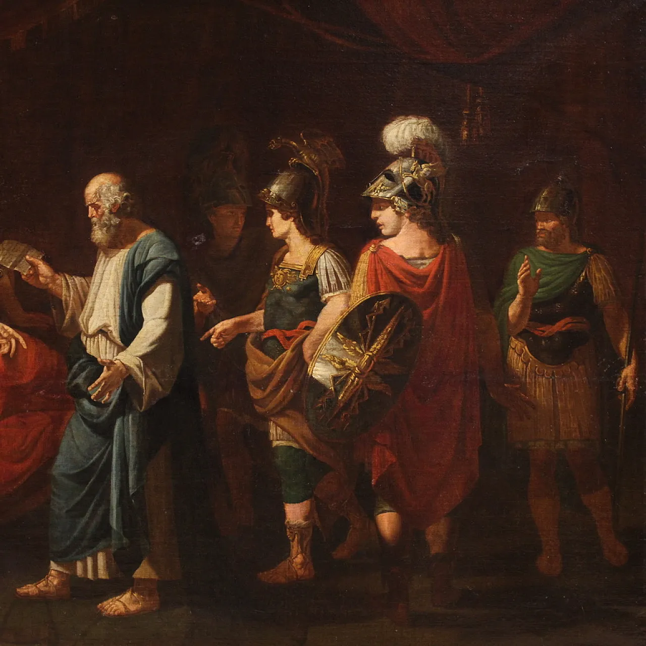 Dipinto Neoclassico con Alessandro Magno, olio su tela, '700 4