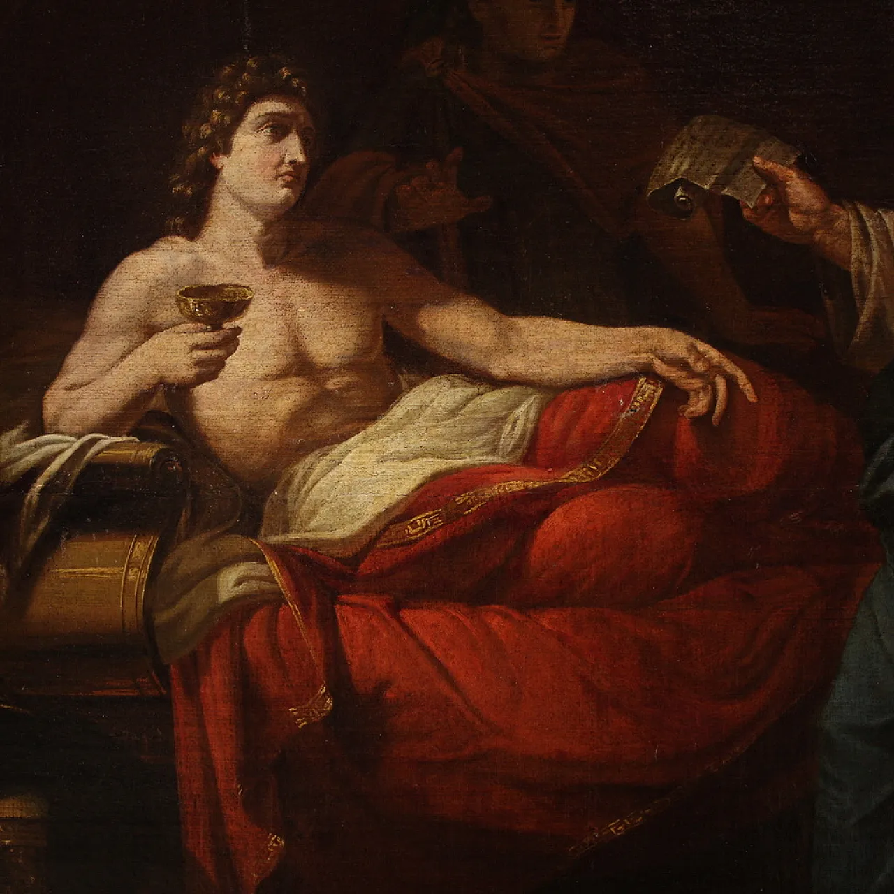 Dipinto Neoclassico con Alessandro Magno, olio su tela, '700 6