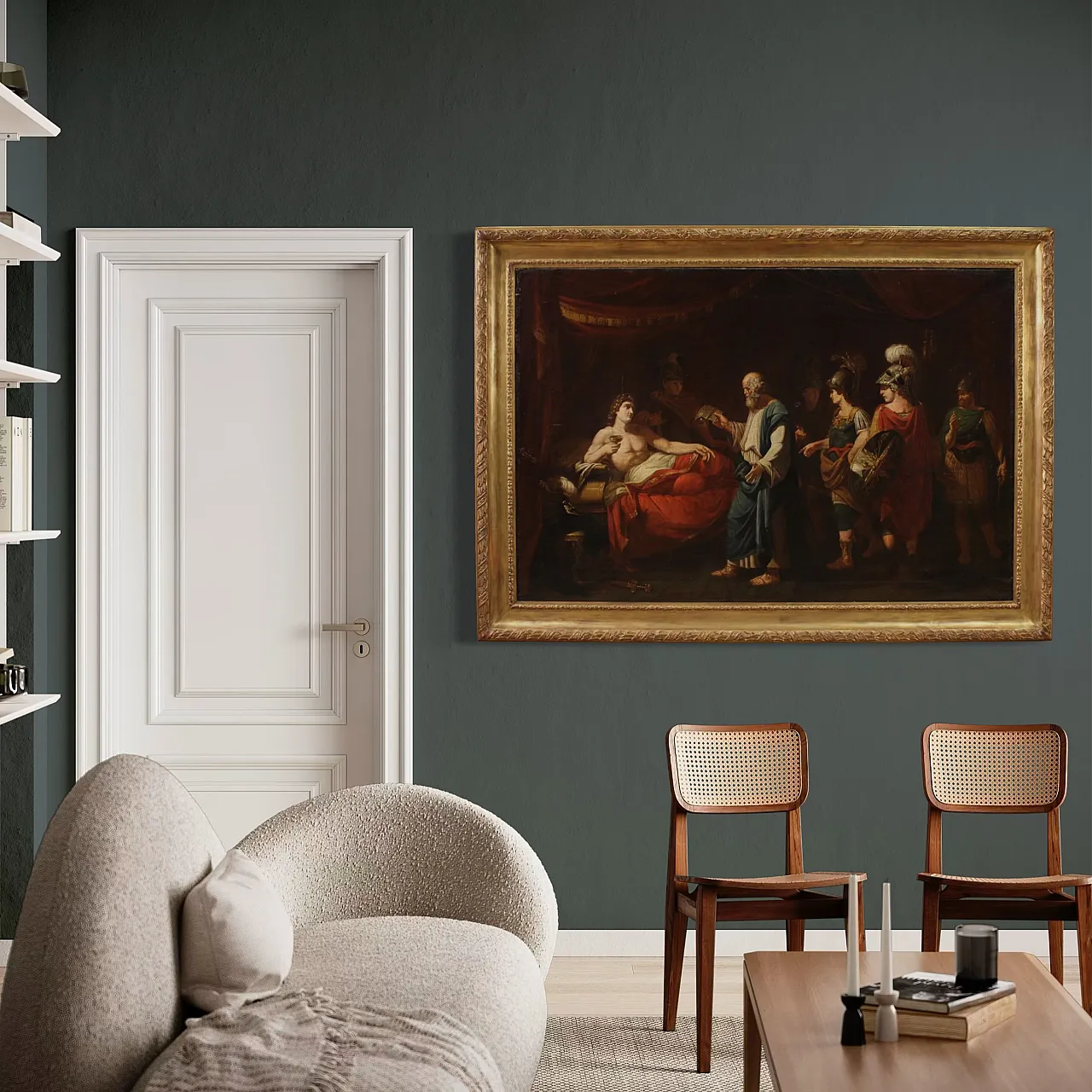 Dipinto Neoclassico con Alessandro Magno, olio su tela, '700 13