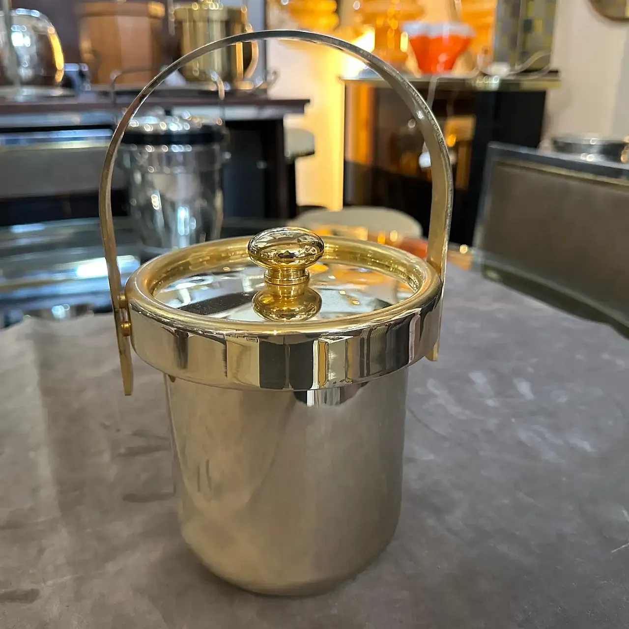 Mid-Century Modern gilded metal ice bucket, 1970s 4
