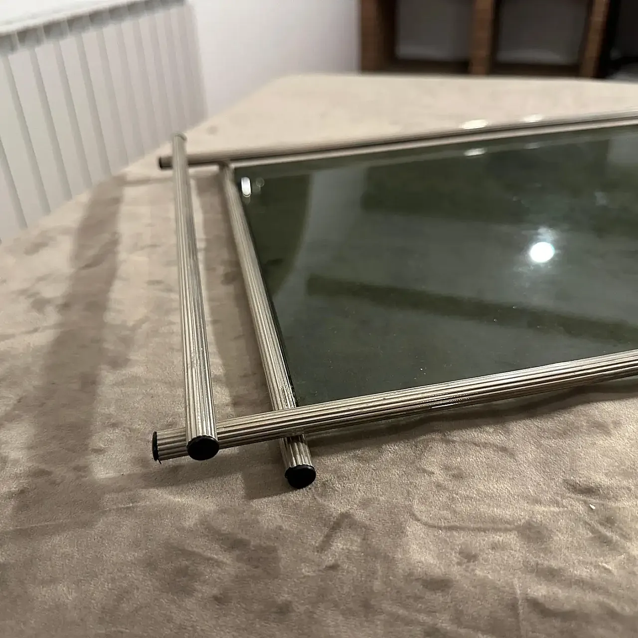 Modern silver plated and grey glass serving tray, 1970s 2