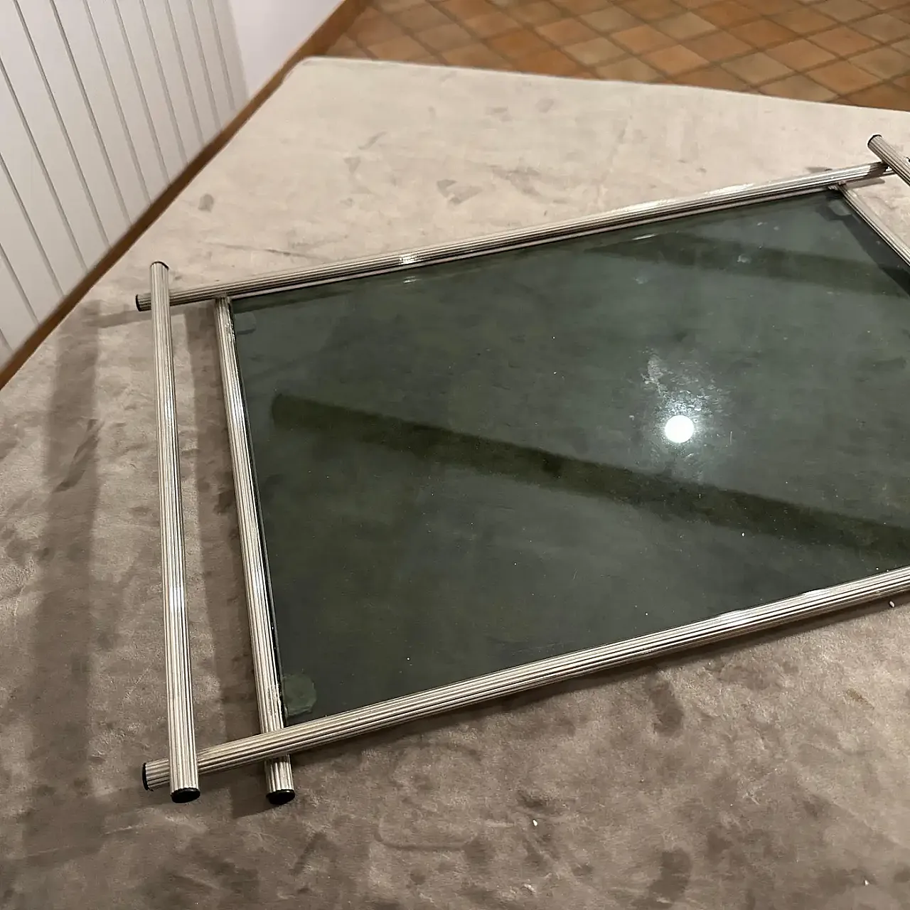 Modern silver plated and grey glass serving tray, 1970s 3