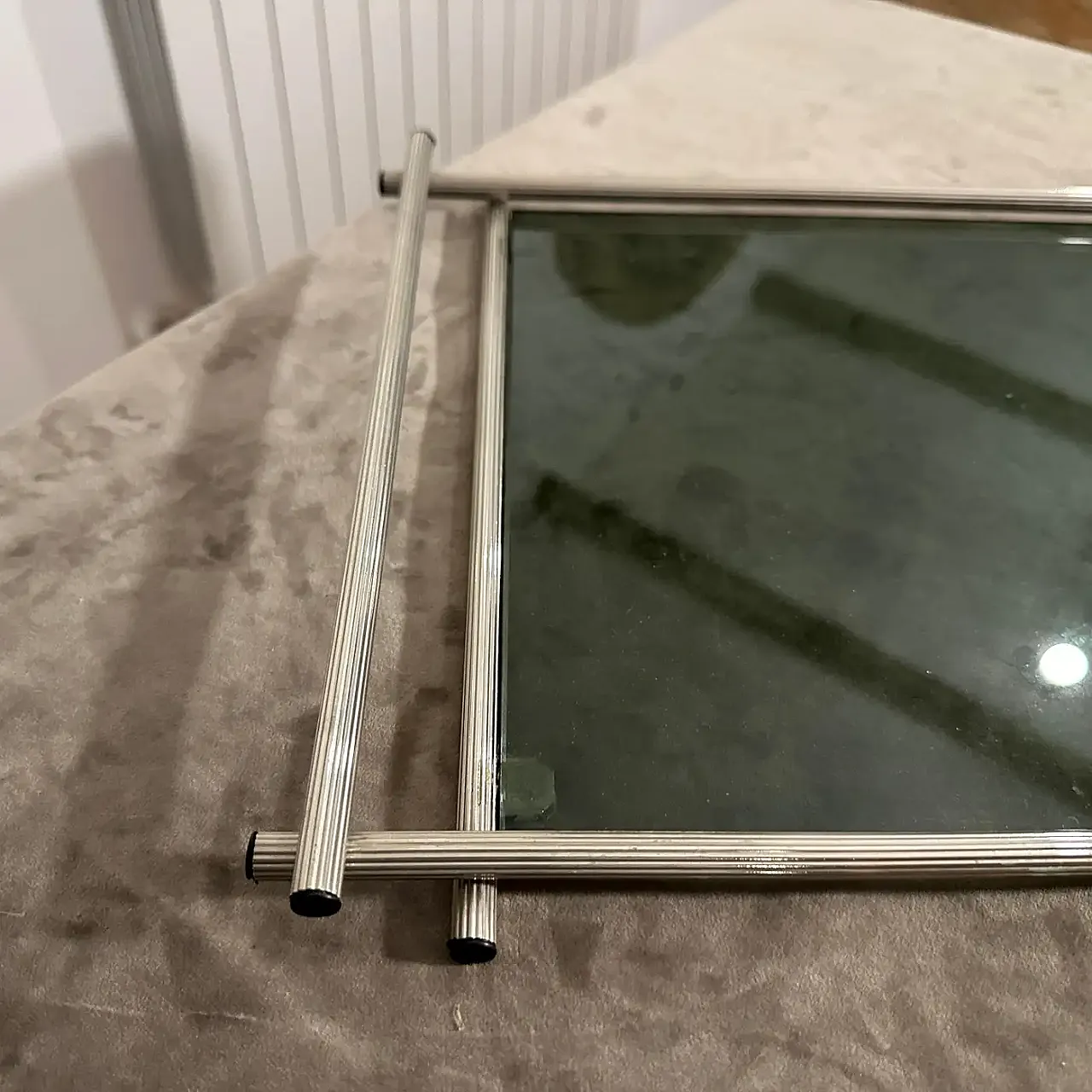 Modern silver plated and grey glass serving tray, 1970s 4