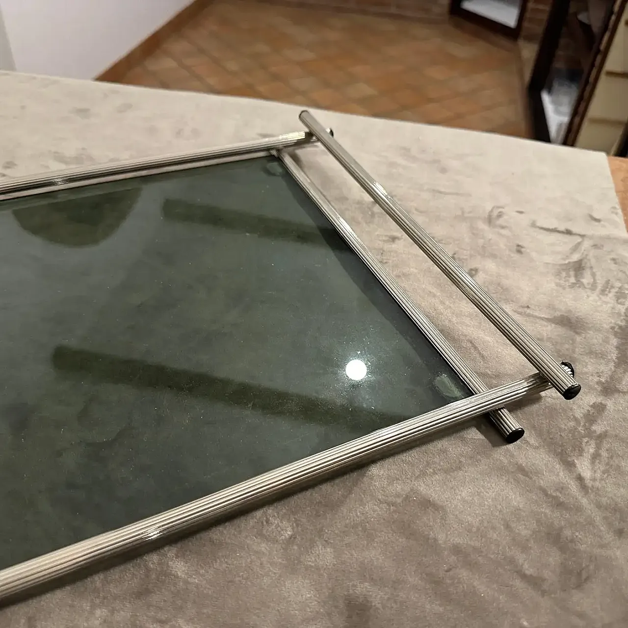 Modern silver plated and grey glass serving tray, 1970s 5