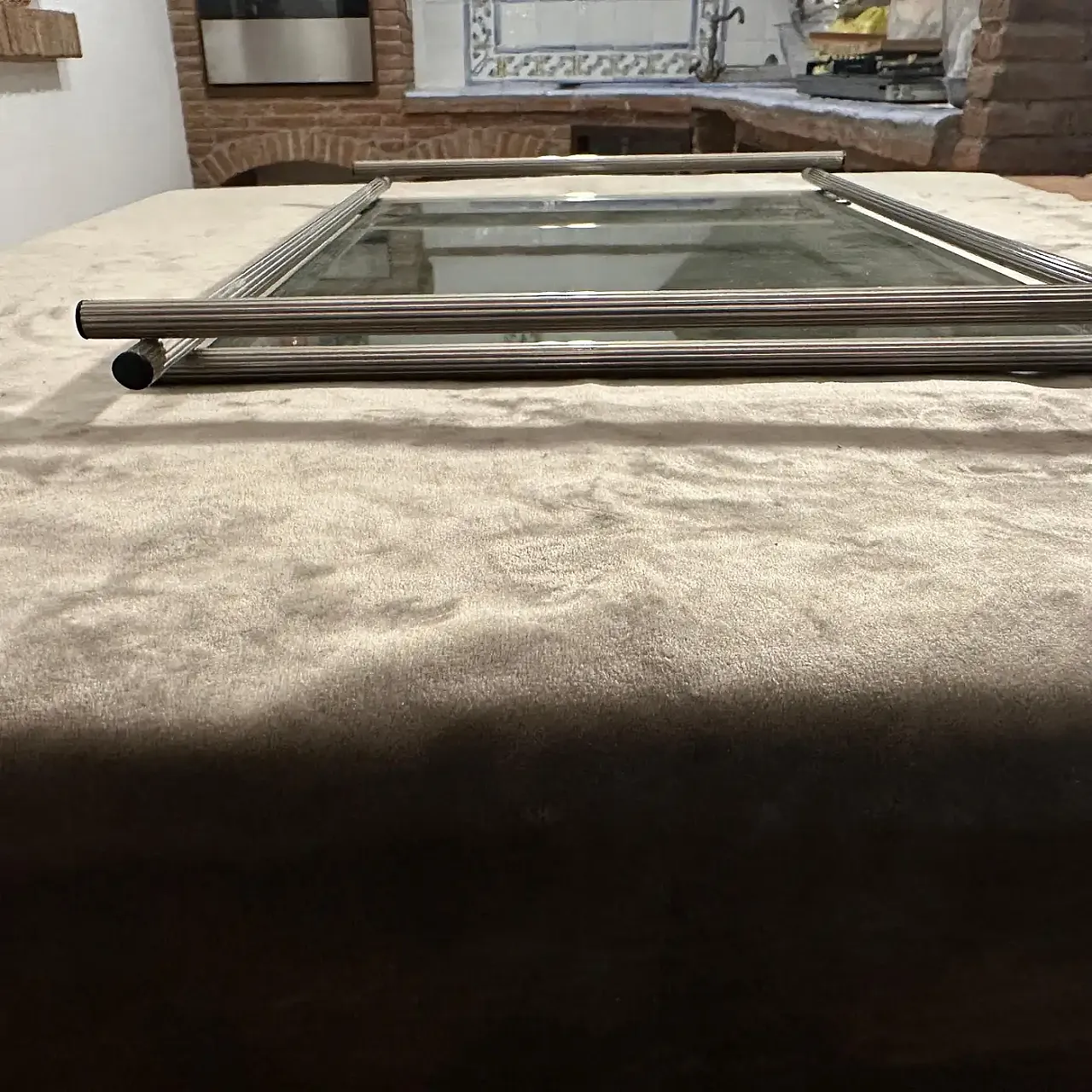 Modern silver plated and grey glass serving tray, 1970s 7