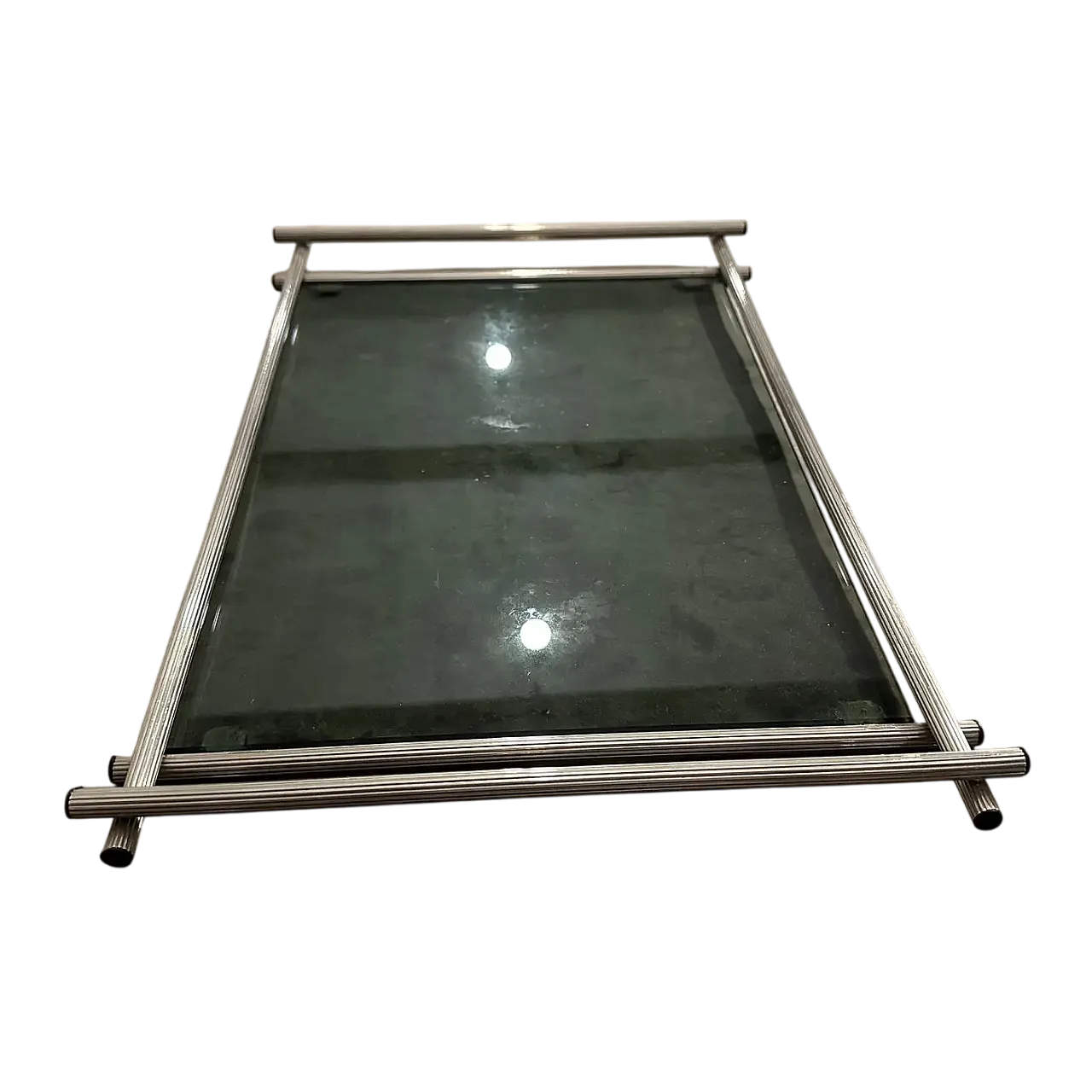 Modern silver plated and grey glass serving tray, 1970s 8