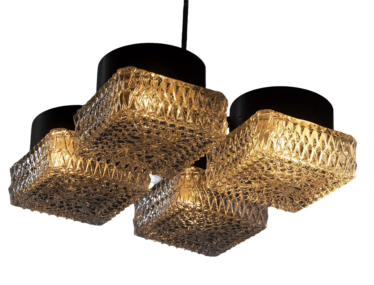 Lampadario a quattro luci in vetro e metallo di Napako, fine '900 1