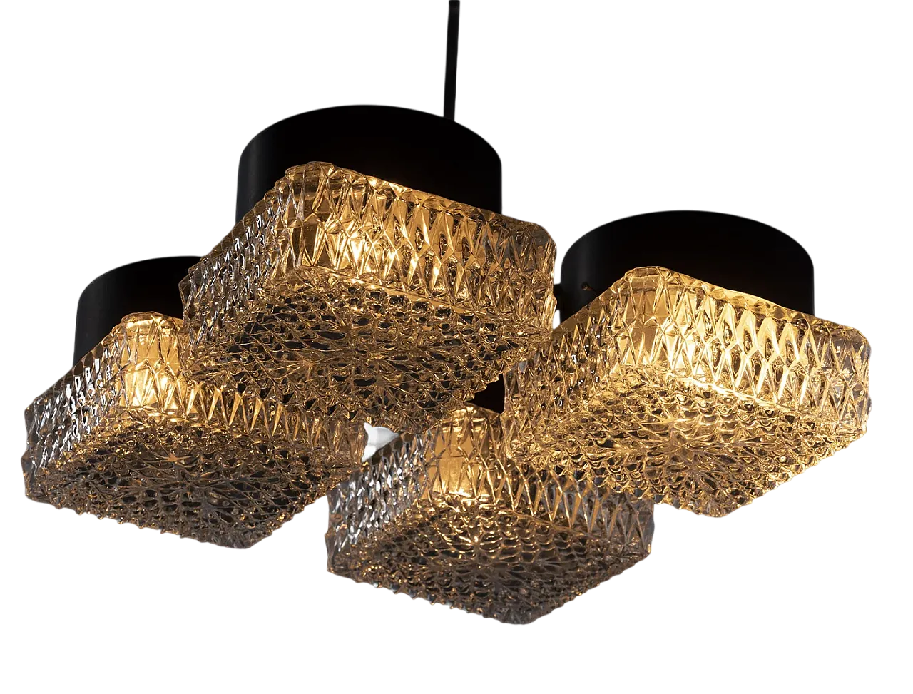 Lampadario a quattro luci in vetro e metallo di Napako, fine '900 9