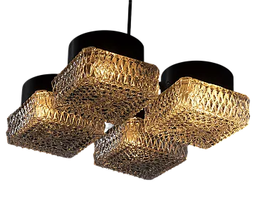 Lampadario a quattro luci in vetro e metallo di Napako, fine '900