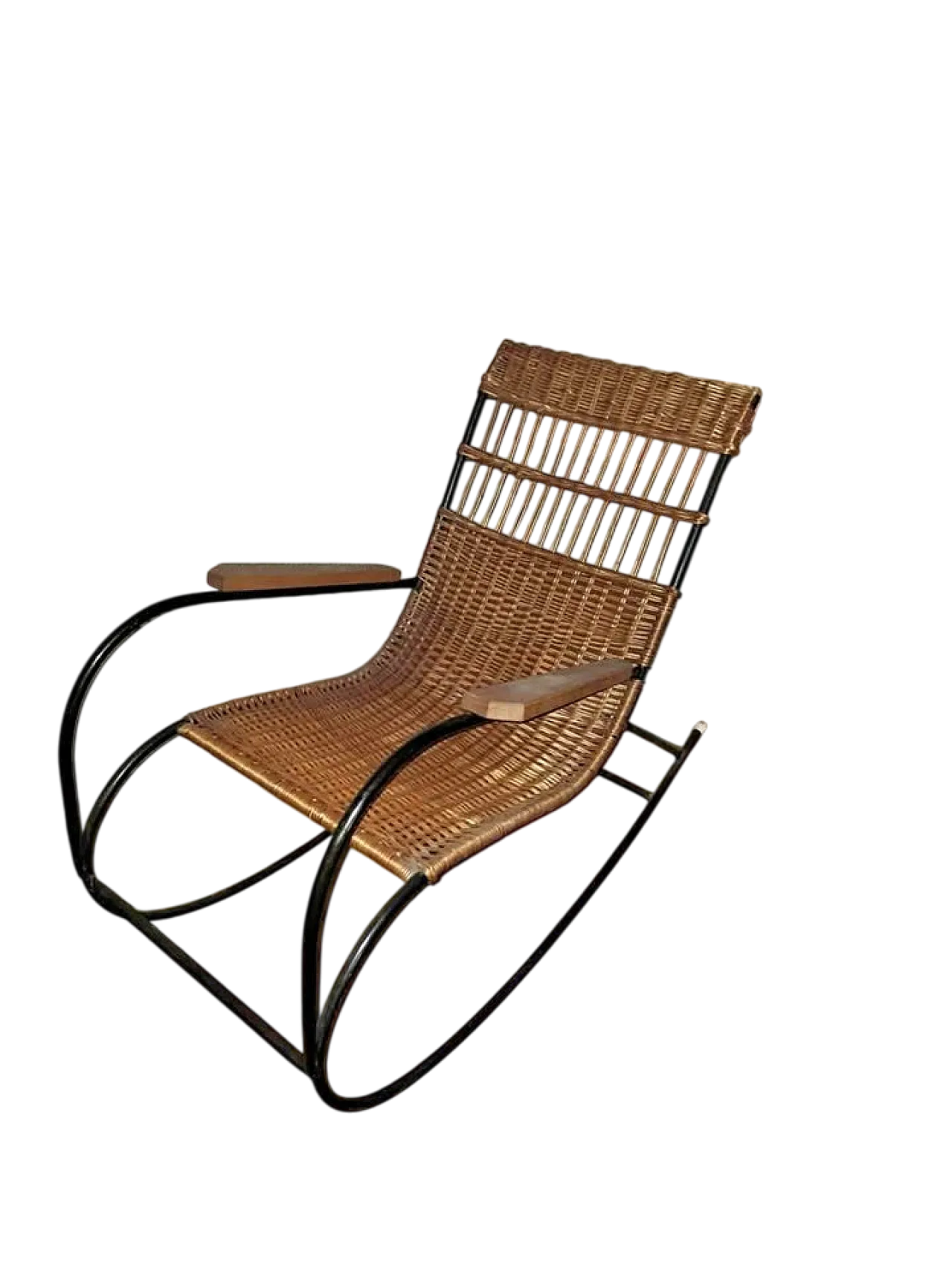 Mid-Century Modern wicker and steel rocking chair, 1960s 3