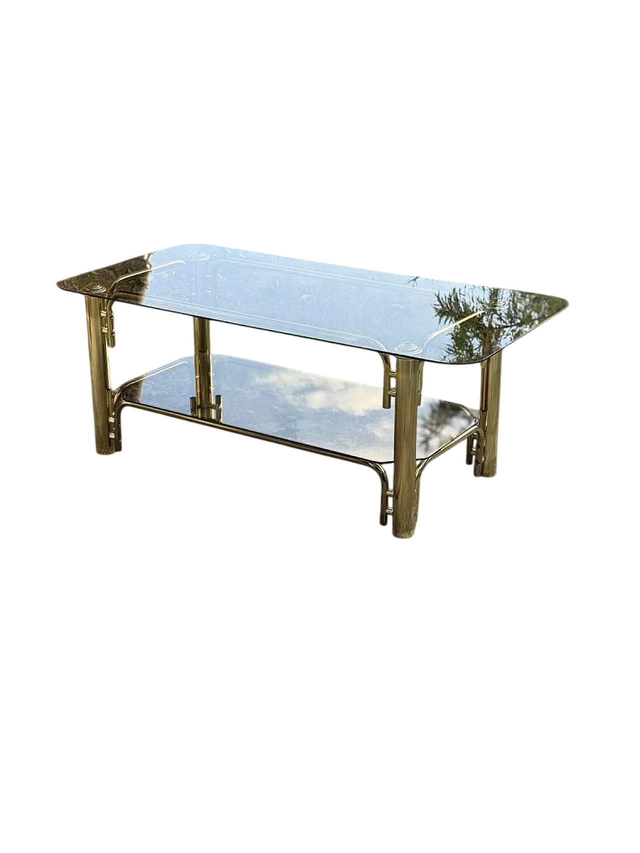 Tavolino da caffè in ottone e vetro, anni '70 6