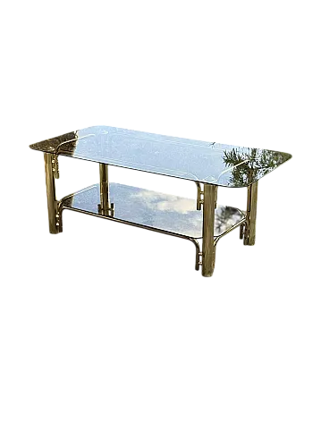 Tavolino da caffè in ottone e vetro, anni '70