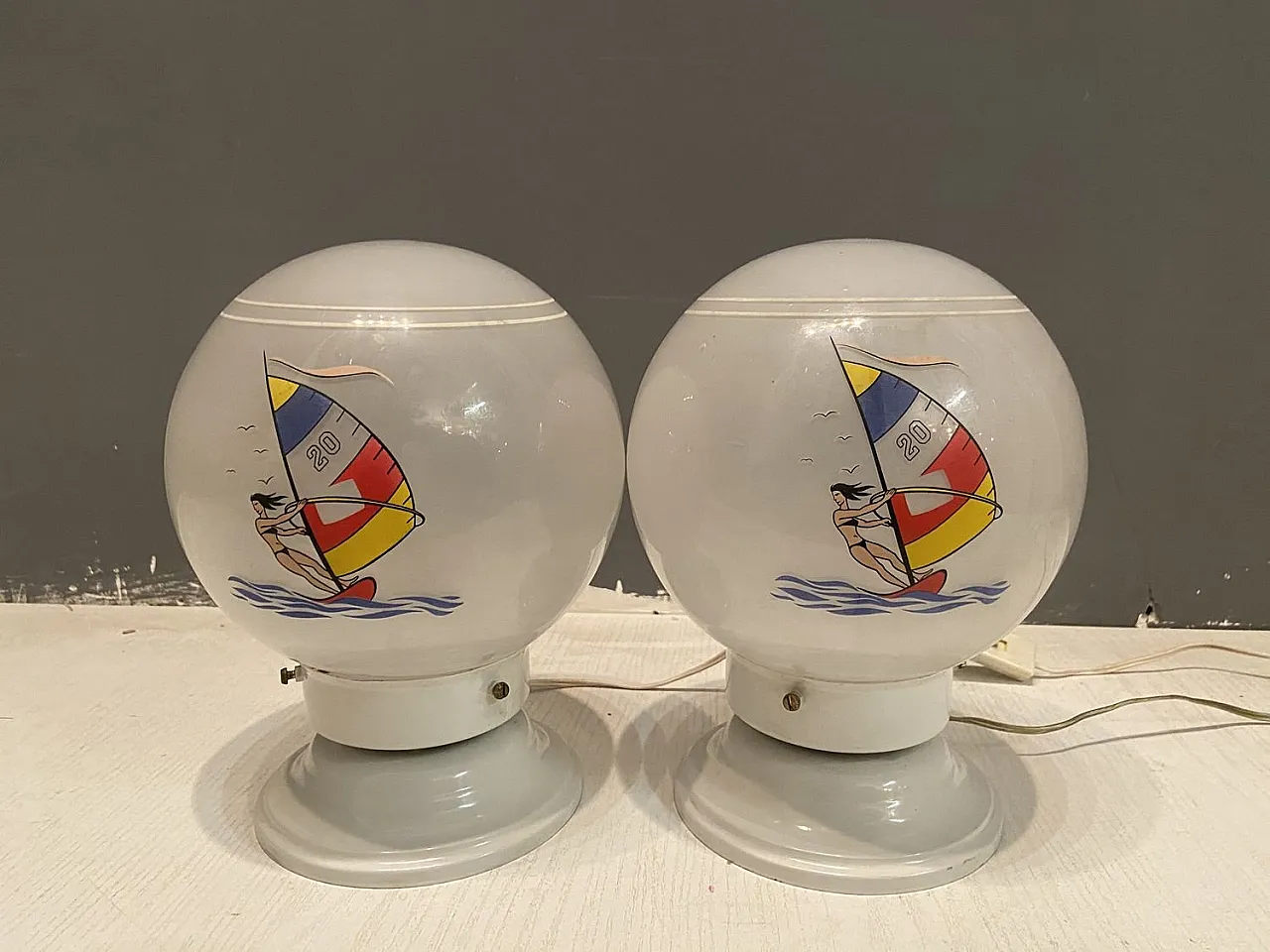 Pair of Mid-Century Opaline Glass Table Lamps, 1970s 5