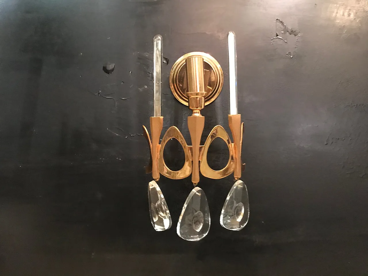 Coppia di applique in cristallo di Gaetano Sciolari, anni '70 1